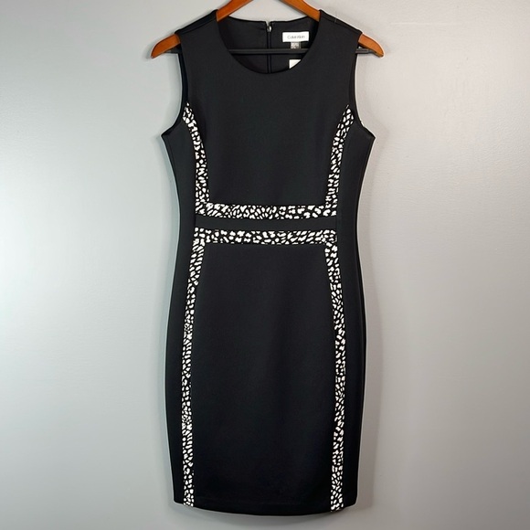 Calvin Klein NWT Sleeveless Ponte ColorBlock Sheath Dress Black White Animal 8 - Picture 12 of 12